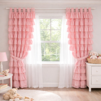 Set of 2 Frilly Curtains W110xL220cm