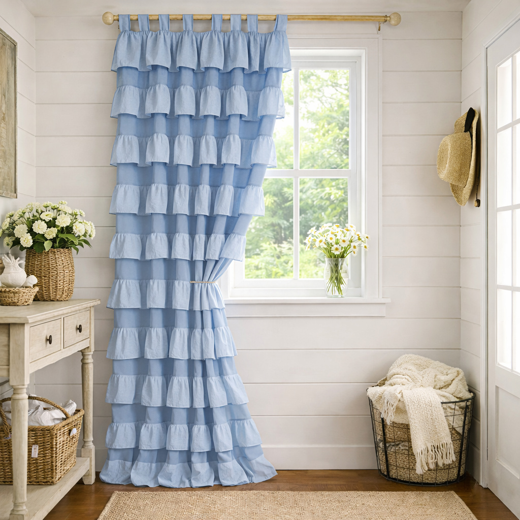 Frilly curtain drop